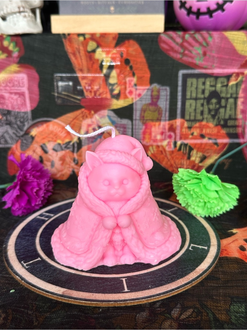 Handmade Pink Cozy Winter Cat Candle – Christmas Kitty Candle